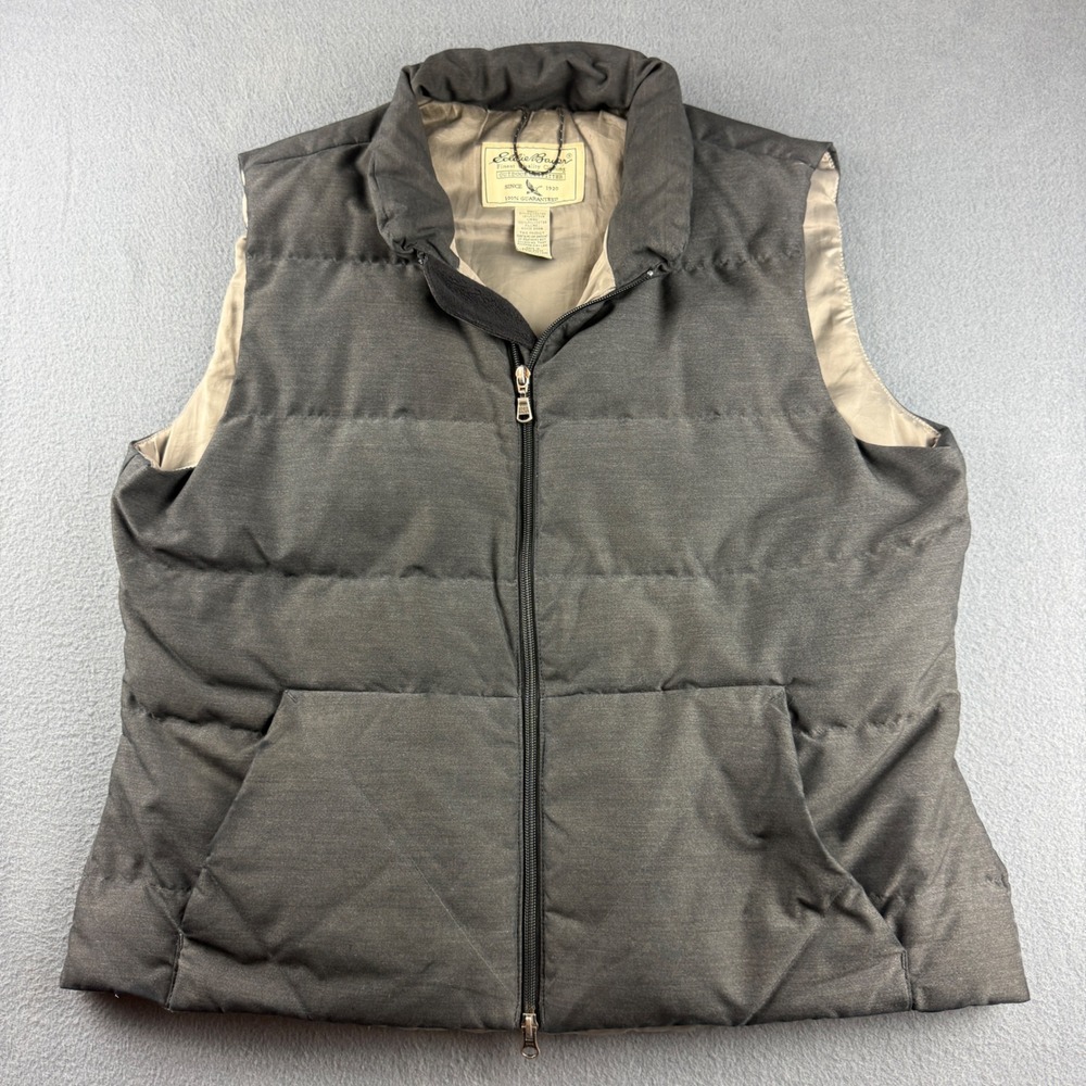 Vintage Eddie Bauer Vest Men's XL Gray Goose Down Puffer Outdoor Insulated 90s
